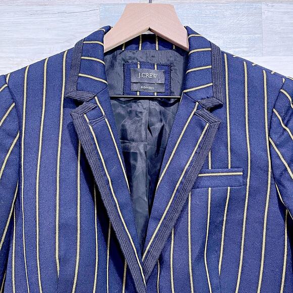 J CREW Schoolboy Blazer Blue Academia Stripe 100% Wool Gold Buttons Womens 8 - Picture 2 of 7